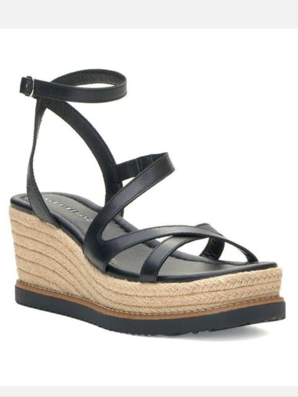 New Lucky Brand Carloie Black Strappy Espadrille Sandals Shoes Size 9.5 Wedge